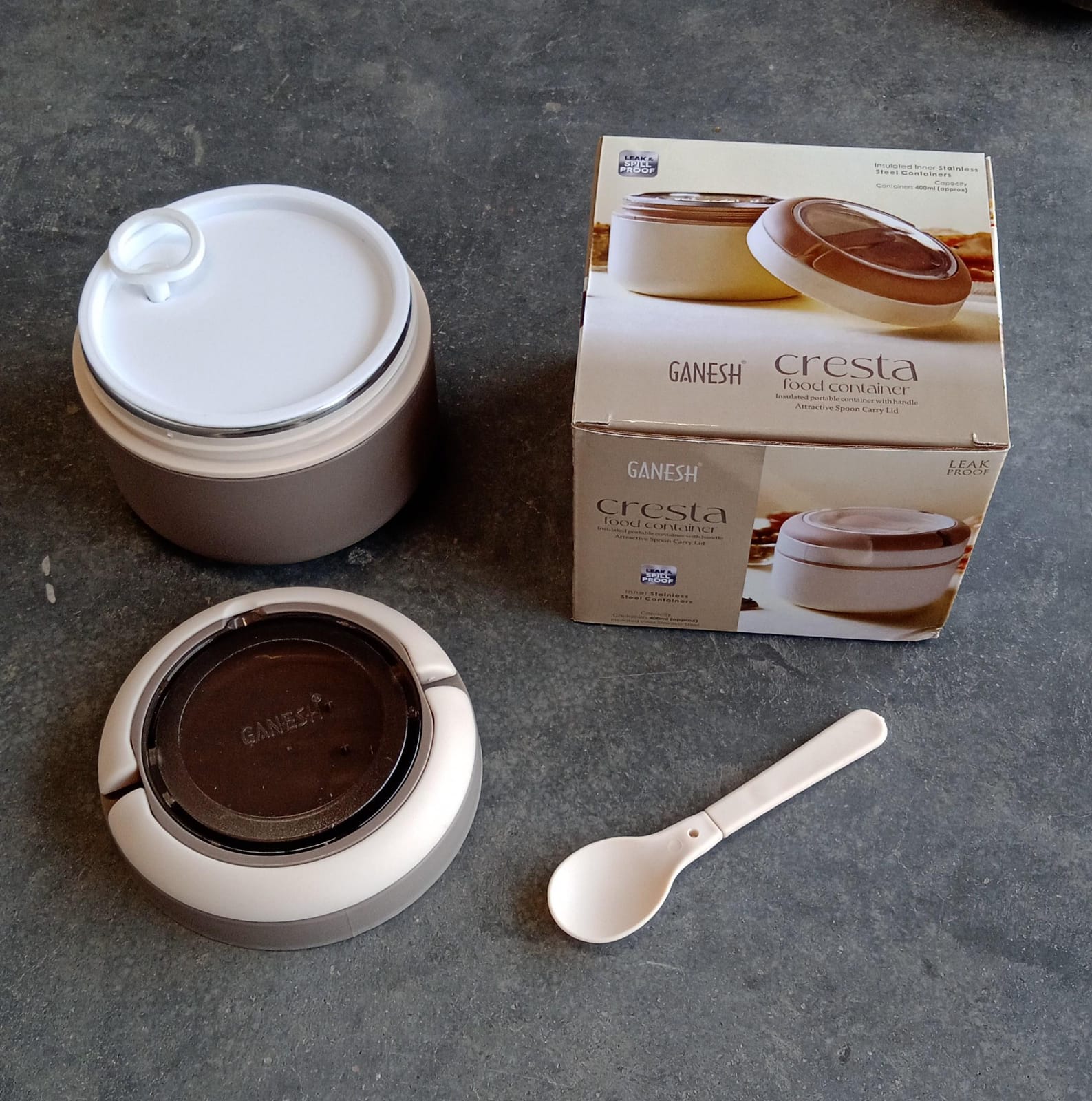 8716 Ganesh Cresta Food Insulated Airtight Leak-proof Lunch Box With Spoon For Office School Picnic (1pc) Wukusy