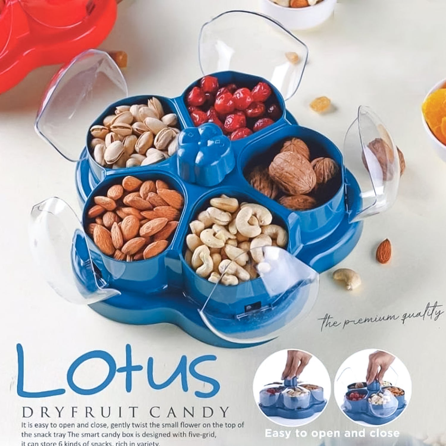 Lotus Shape Rotating Dry Fruit  Snack Organizer Box With Compartments (1 Pc) Wukusy