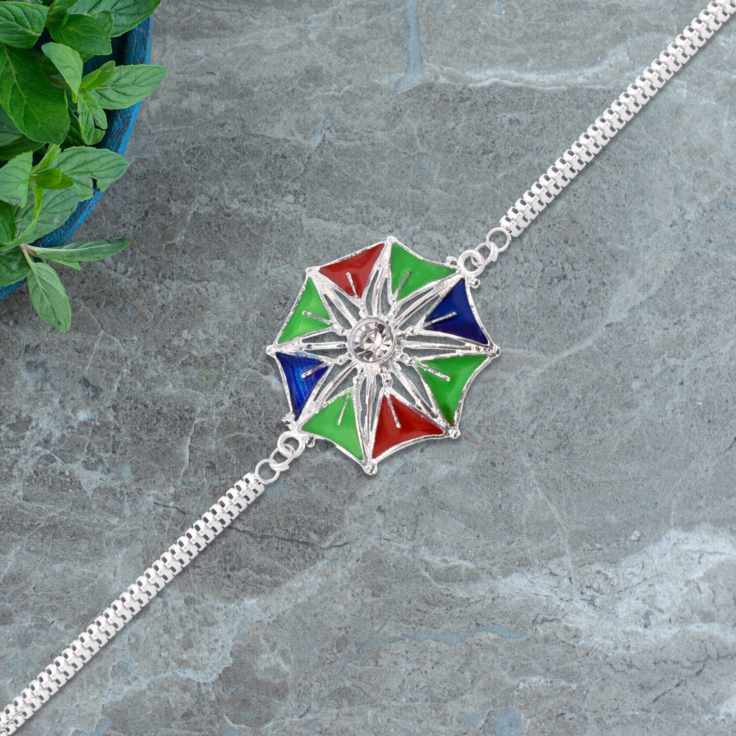 Colorful Star-shaped Rakhi With Central Stone Wukusy