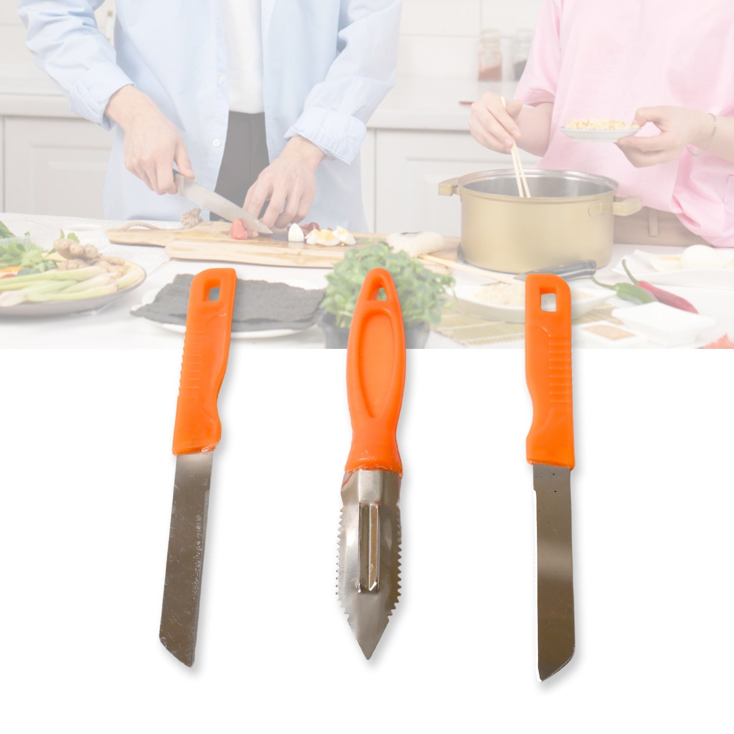 8217 3in1 Multipurpose Stainless Steel Classic Kitchen Knife Set Of 3 For Fruits And Vegetable Chopping  Cutting  Peeling Kitchen Knife  Vegetable Peeler  Plain Knife Wukusy