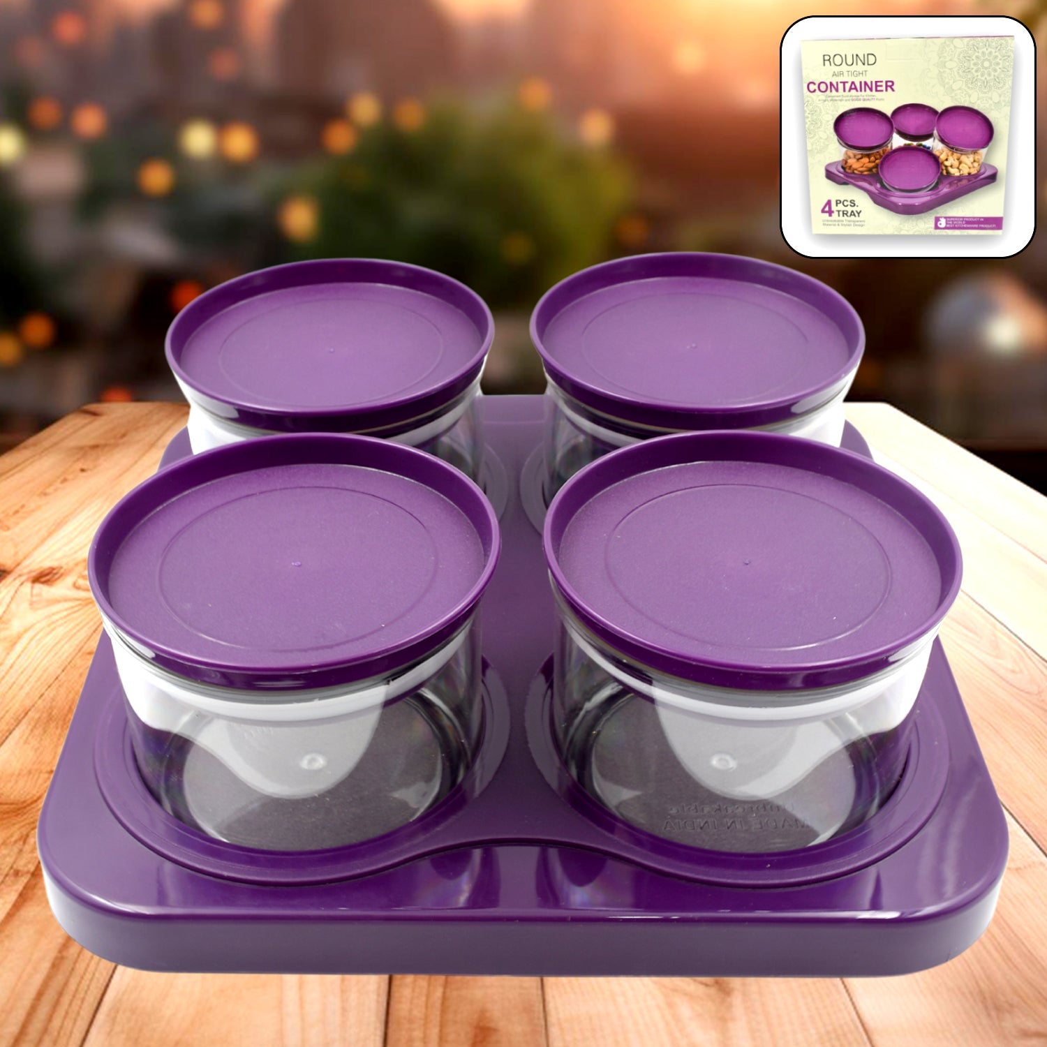 5550 Airtight Plastic 4 Pc Storage Container Set With Tray Dry Fruit Plastic Storage Container Tray Set With Lid  Serving Tray For Kitchen Wukusy