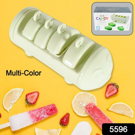 5596 Cartoon Shape Mold Ice Candy Popsicle Mold Ice Plastic Ice Candy Maker Kulfi Maker Molds Set With 4 Cups (1 Pc  Multicolor) Wukusy