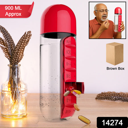 Water Bottle With Built-in 7-day Pill Organizer Approx 900ml (1 Pc) Wukusy