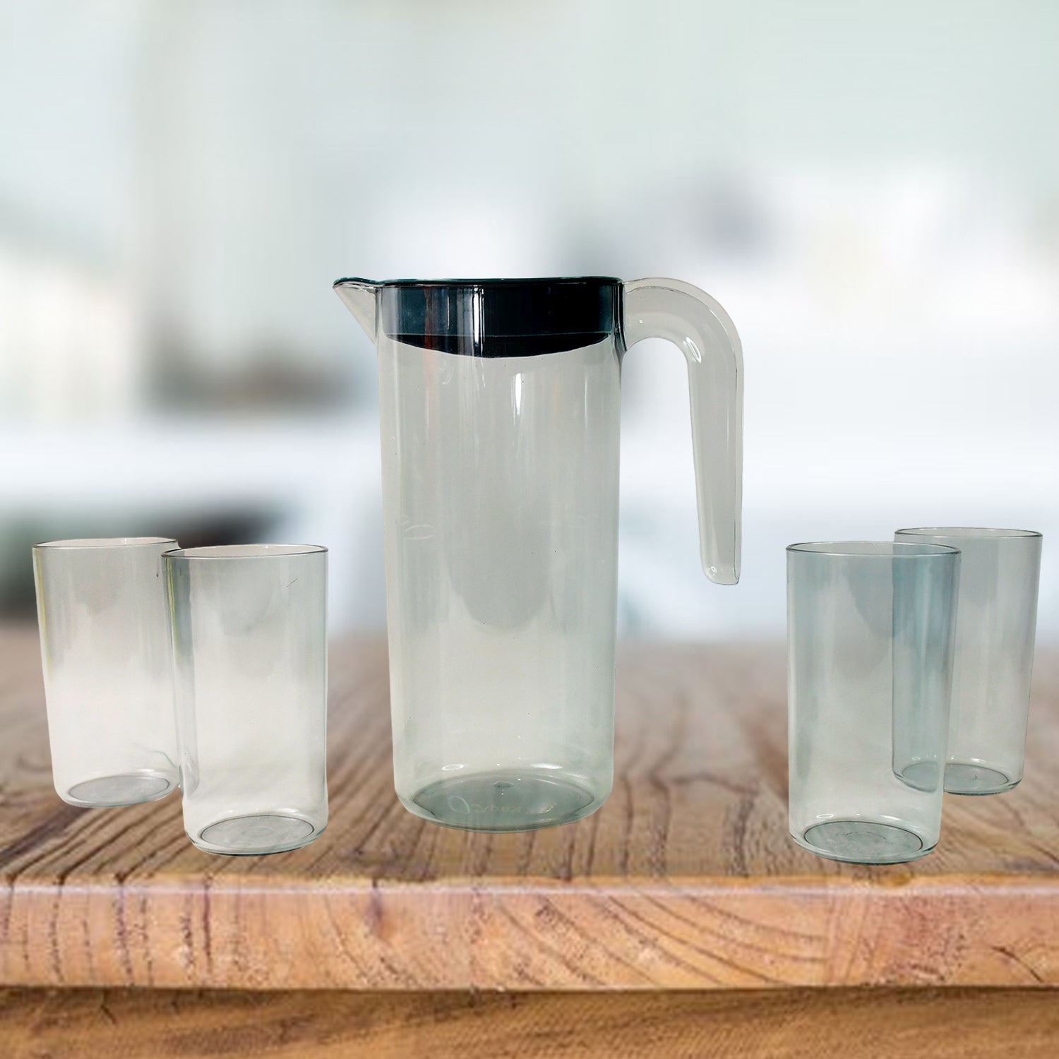 Apex Crystal Premium Jug With Lid  4 Pcs Glass (1500 Ml  300 Ml Approx  5 Pcs Set) Wukusy