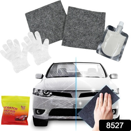 8527 Nano Magic Car Scratch Remover Cloth Multipurpose Scratch Repair Cloth Cloth For Car Paint Scratch Repair Easy To Repair Slight Scratches On The Surface Polishing Repeatable Use For All Kinds Of Car (45 Ml Repair Solution 2 Gloves 2 Nano Cloth) Wukusy