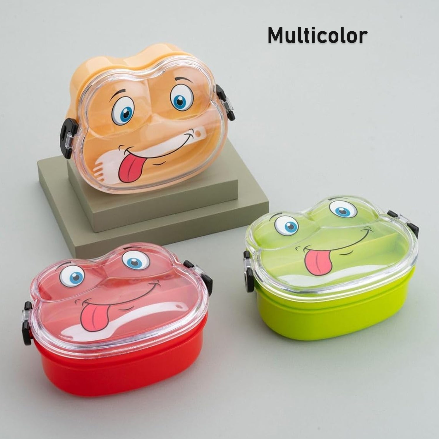 Double Layer Froggy Shape Lunch Box With Spoon (1 Pc  Mix Color) Wukusy