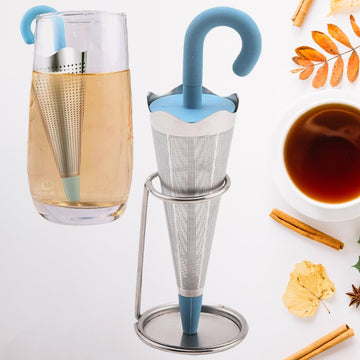 Reusable Cute Umbrella Tea Strainer With Tray  Stand (1 Pc) Wukusy