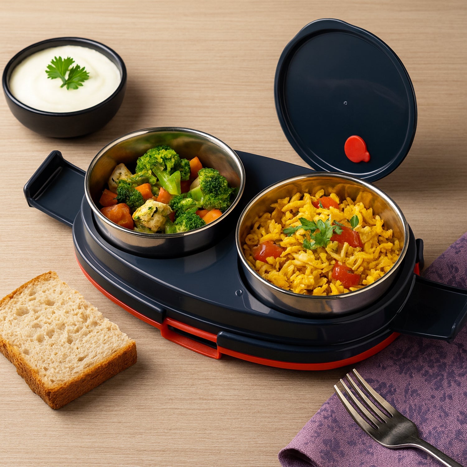 Orbit Electric Lunch Box With Dual Stainless Steel Containers Set Wukusy