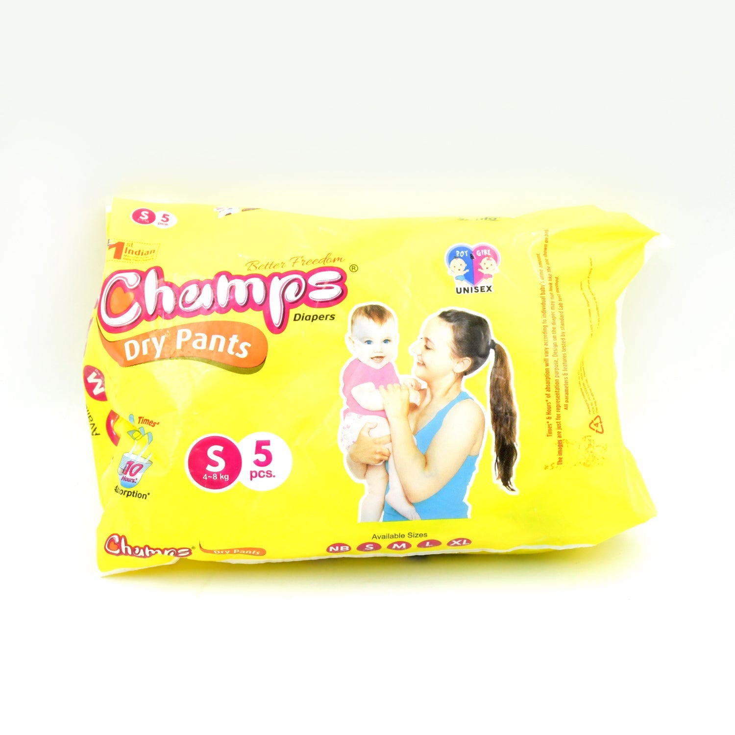 0968 Small  Champs Dry Pants Style Diaper- Small Best For Travel  Absorption Champs Baby Diapers Champs Soft And Dry Baby Diaper Pants (S5 Pcs ) Wukusy