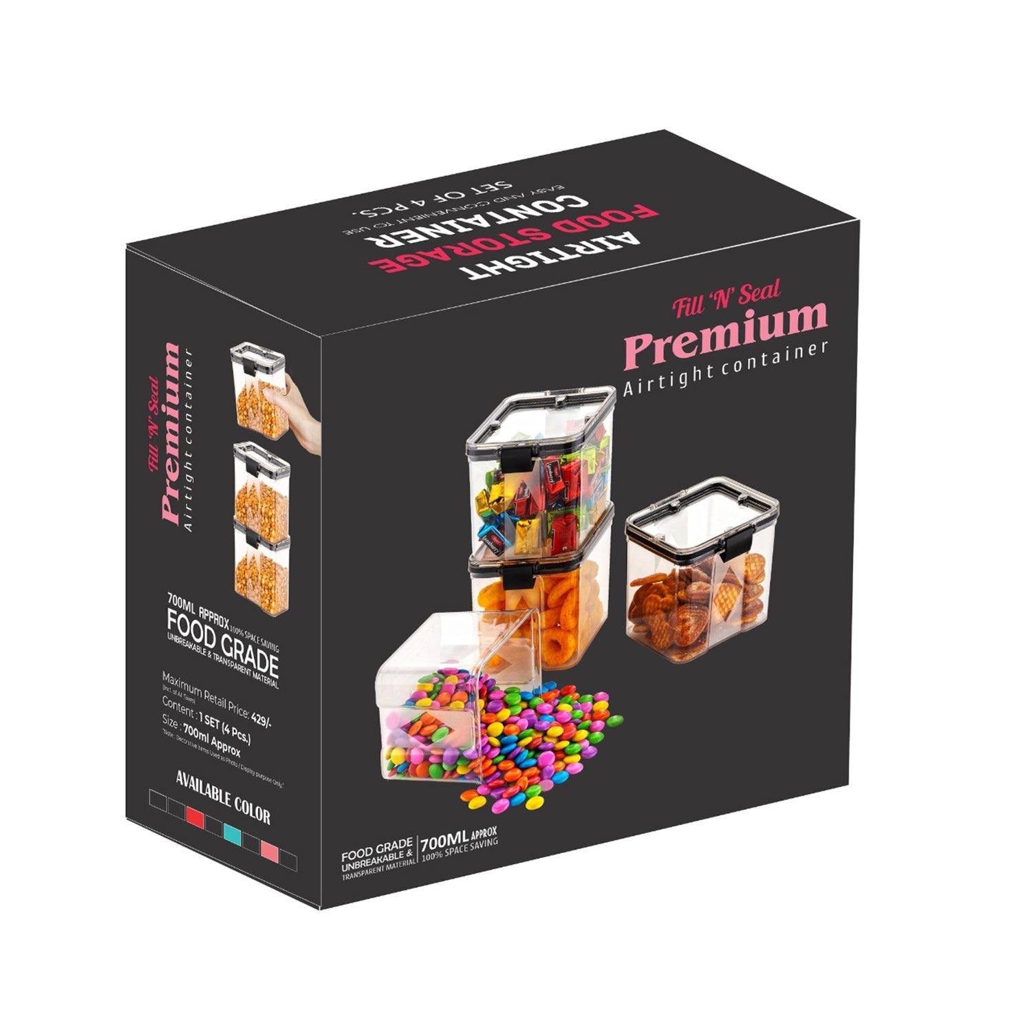 2763 4pc Square Container 700ml Used For Storing Types Of Food Stuffs And Items. Wukusy