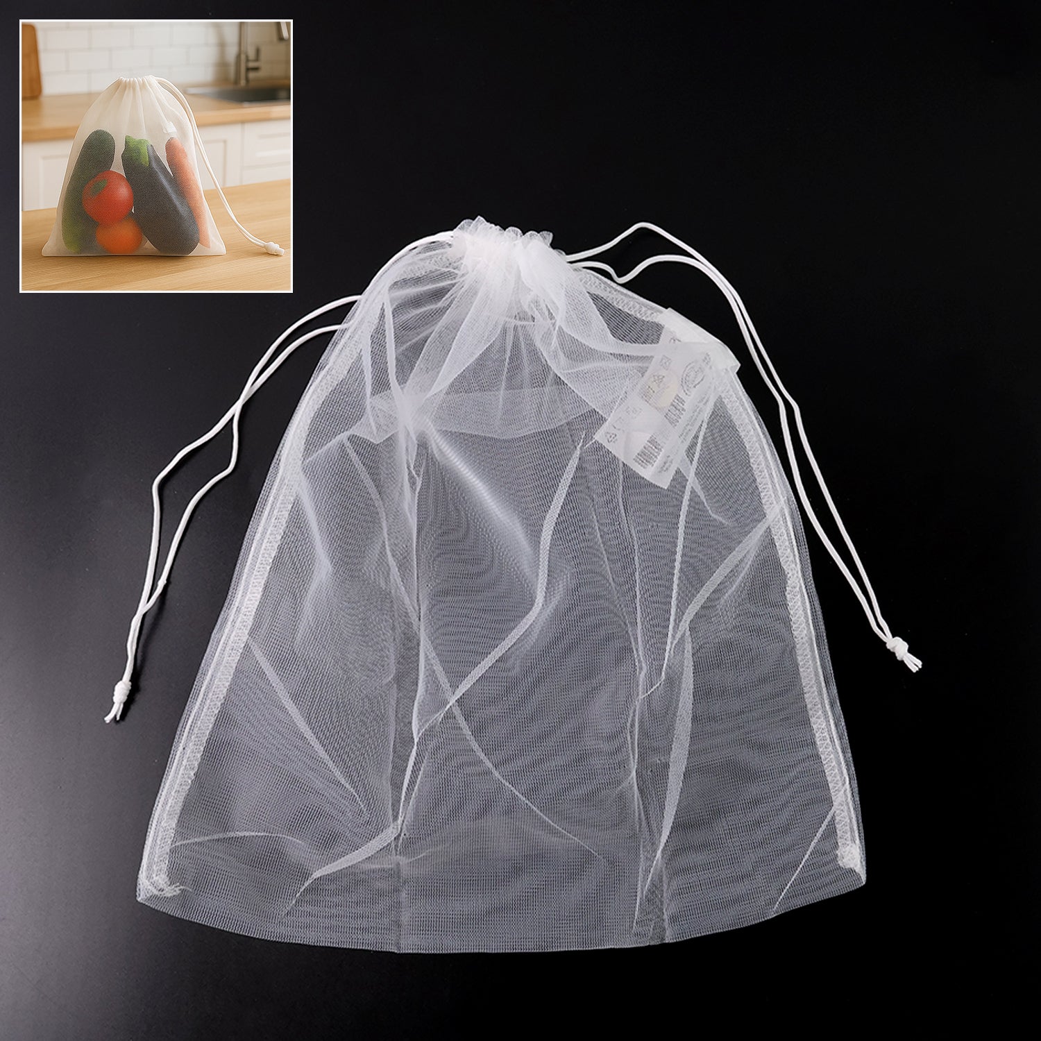 Reusable Transparent Drawstring Mesh Storage Bag (1 Pc) Wukusy