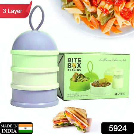 5924a  3 Layer Lunch Box Unique Design Bite Lunch Box With Liquid  Food Container Lunch Box (Green) Wukusy