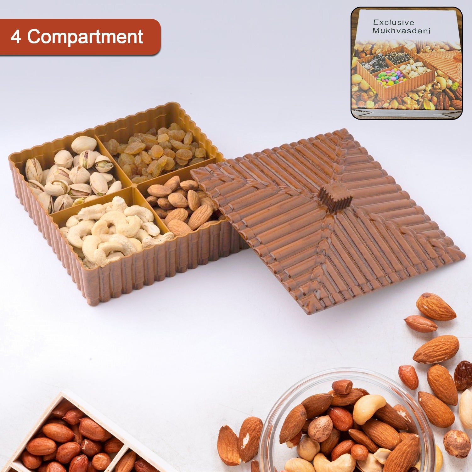 Plastic Multipurpose Dry Fruit Chocolates Mouth Box (1 Pc) Wukusy