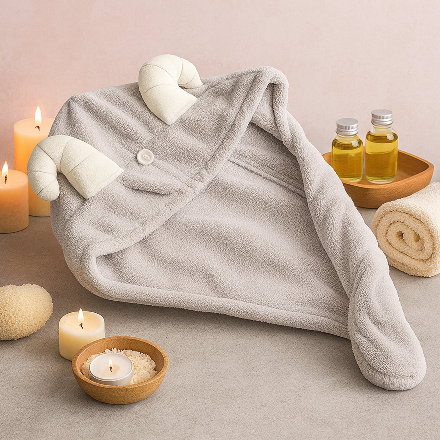 Cute Animal Ear Hooded Hair Drying Towel Wrap (1 Pc) Wukusy