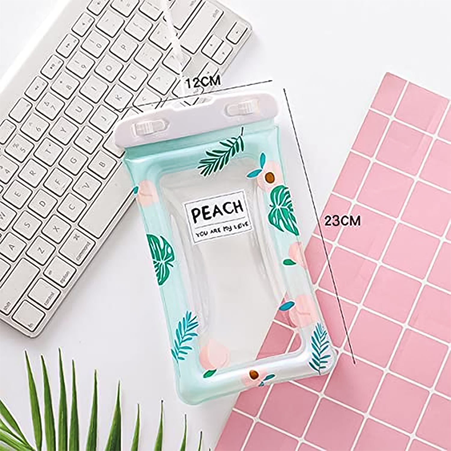 Waterproof Peach Transparent Mobile Pouch With Neck Strap (1 Pc) Wukusy