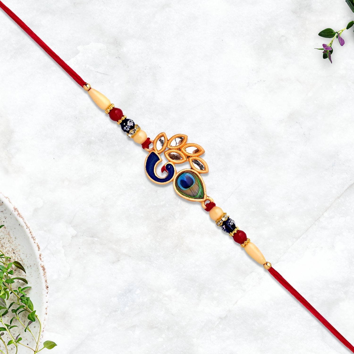 Artistic Mor Pankh Rakhi With Colorful Enamel And Traditional Thread Wukusy