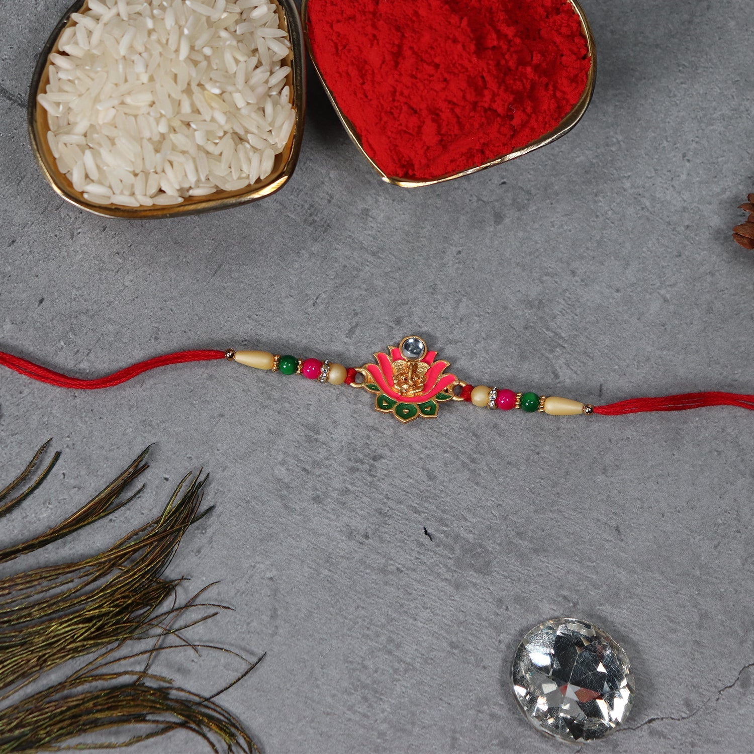 Ganesh Lotus Leaf Designer Motif Rakhi Wukusy