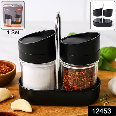 Apex Helix Salt N Pepper 2-piece Plastic Jar Set With Stand Wukusy