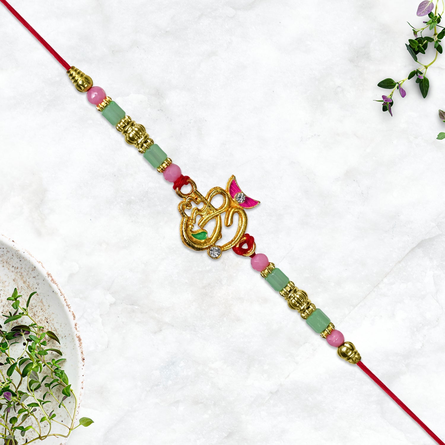 Om Moon Rakhi With Colorful Beads And Stones Wukusy