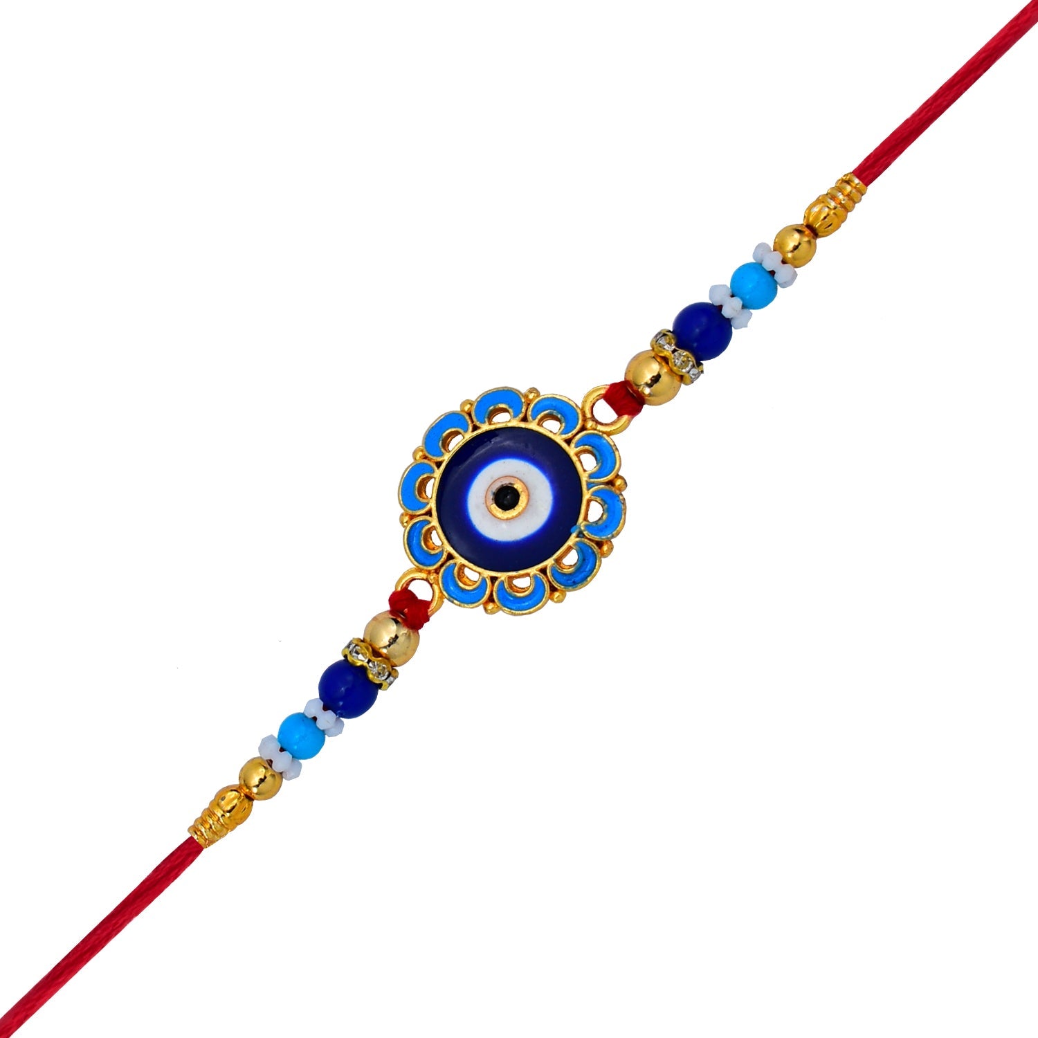 Evil Eye Rakhi With Blue Beads And Golden Accents  Protective Nazar Design Wukusy