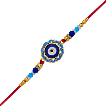 Evil Eye Rakhi With Blue Beads And Golden Accents  Protective Nazar Design