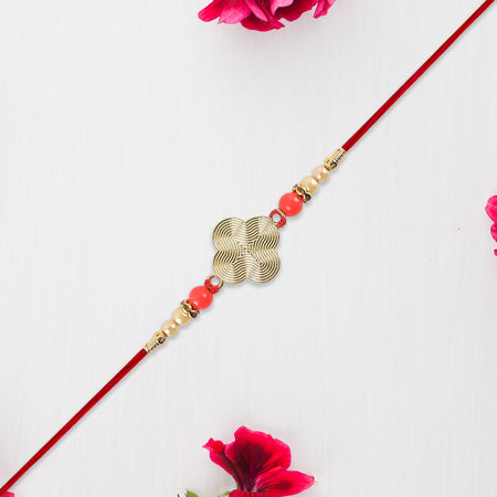 Rakhi With Multicolor Beads  Silver Accents On Red Thread Wukusy