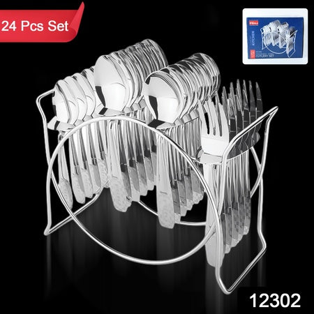 Stainless Steel Cutlery Set With Elegant Storage Stand (24 Pc) Wukusy