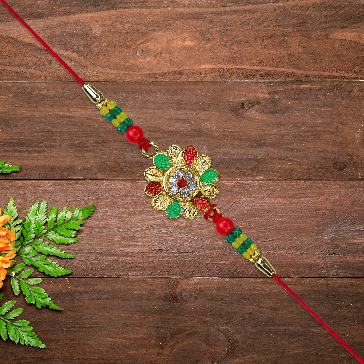 Floral Designer Rakhi With Multicolor Beads Wukusy