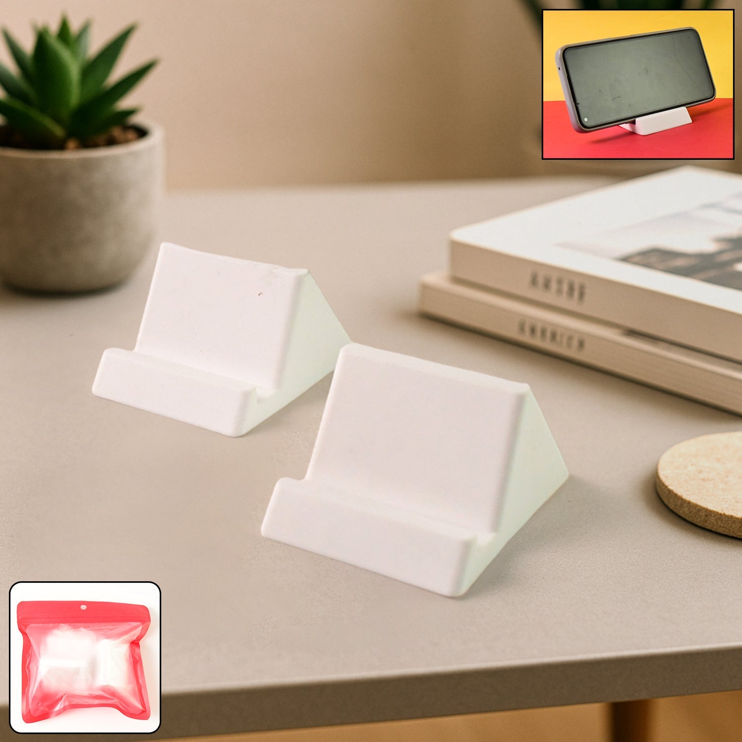 Compact Plastic Mobile Phone Holder Stand (2 Pc  Mix Color) Wukusy