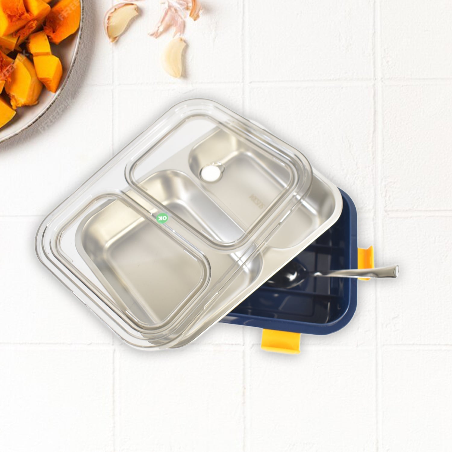 Stainless Steel Lunch Box 2 Section Lunch Box With Spoon Wukusy