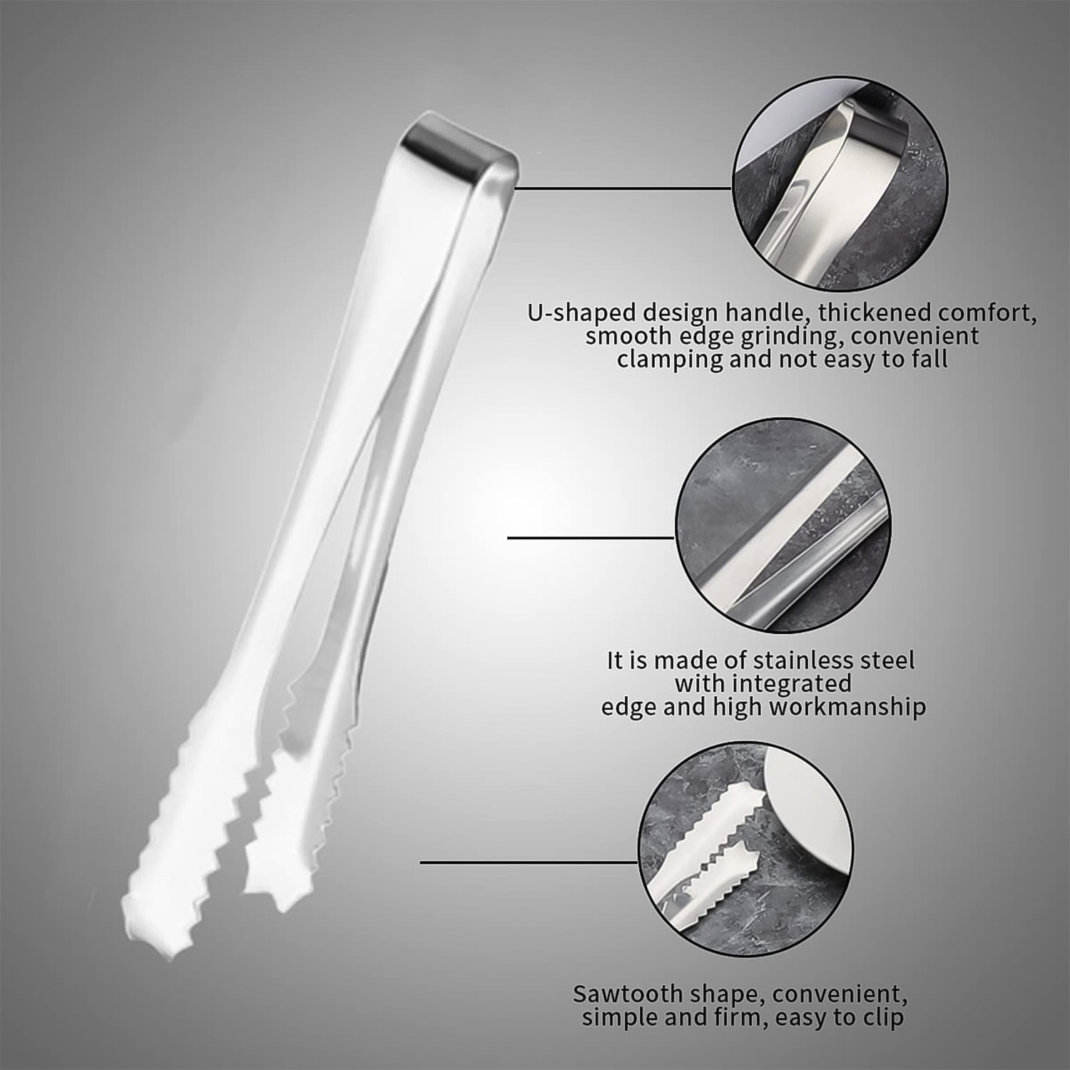 Stainless Steel Tong For Lifting Ice Cubes Sugar Cubes  Serving Tongs (13 Cm  1 Pc) Wukusy