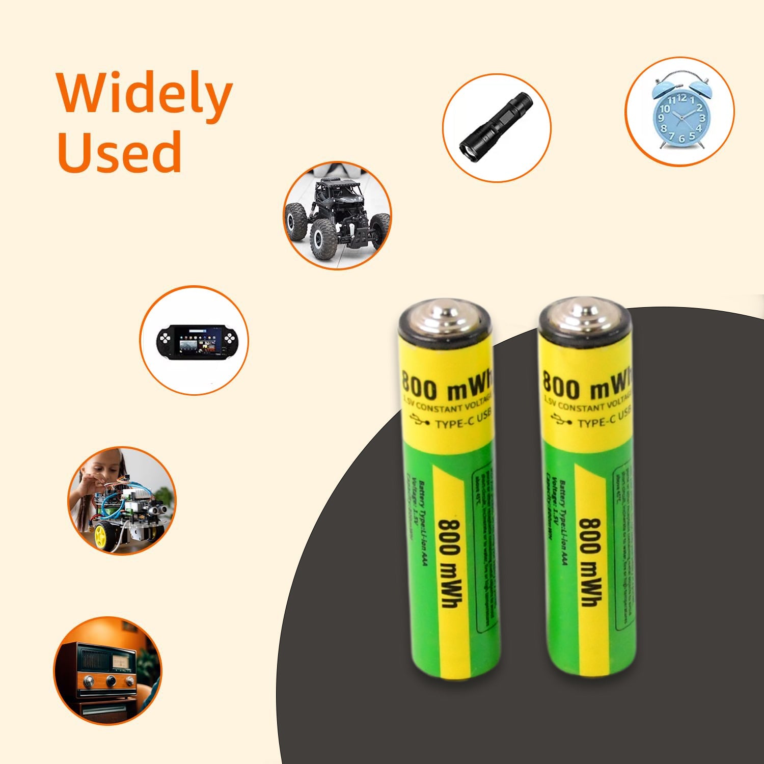 Aaa Rechargeable 800 Mwh Batteries With Recharging Cable (2 Pc Set) Wukusy
