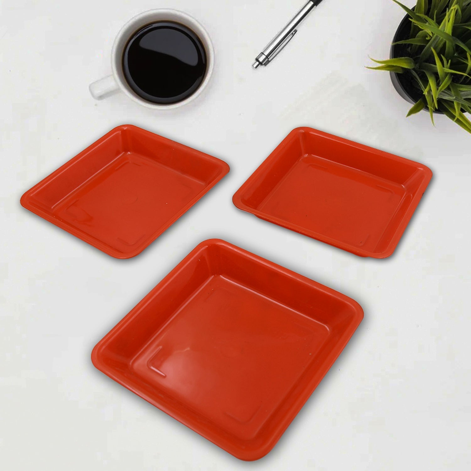 5563 Square Plastic Halwa Dinner Plate Snacks  Breakfast Restaurant Serving Trays Home School Coffee Hotel Kitchen Office (3 Pcs Set) Wukusy