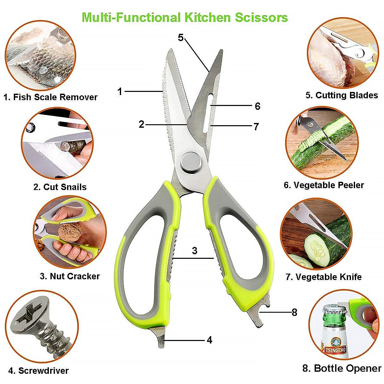 8193 Multi-purpose Kitchen Shears With Magnetic Holder Stainless Steel Red Multifunction Heavy Duty And Kitchen Scissors Wukusy