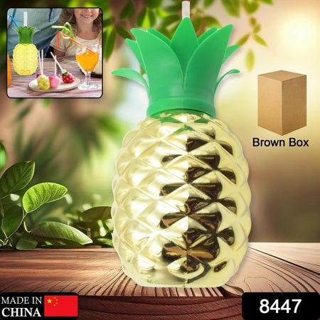 8447 Plastic Pineapple Cups With Straw Pineapple Party Favors Summer Hawaiian And Beach Party Decorations For Kids Adults With Brown Box(1 Pc) Wukusy