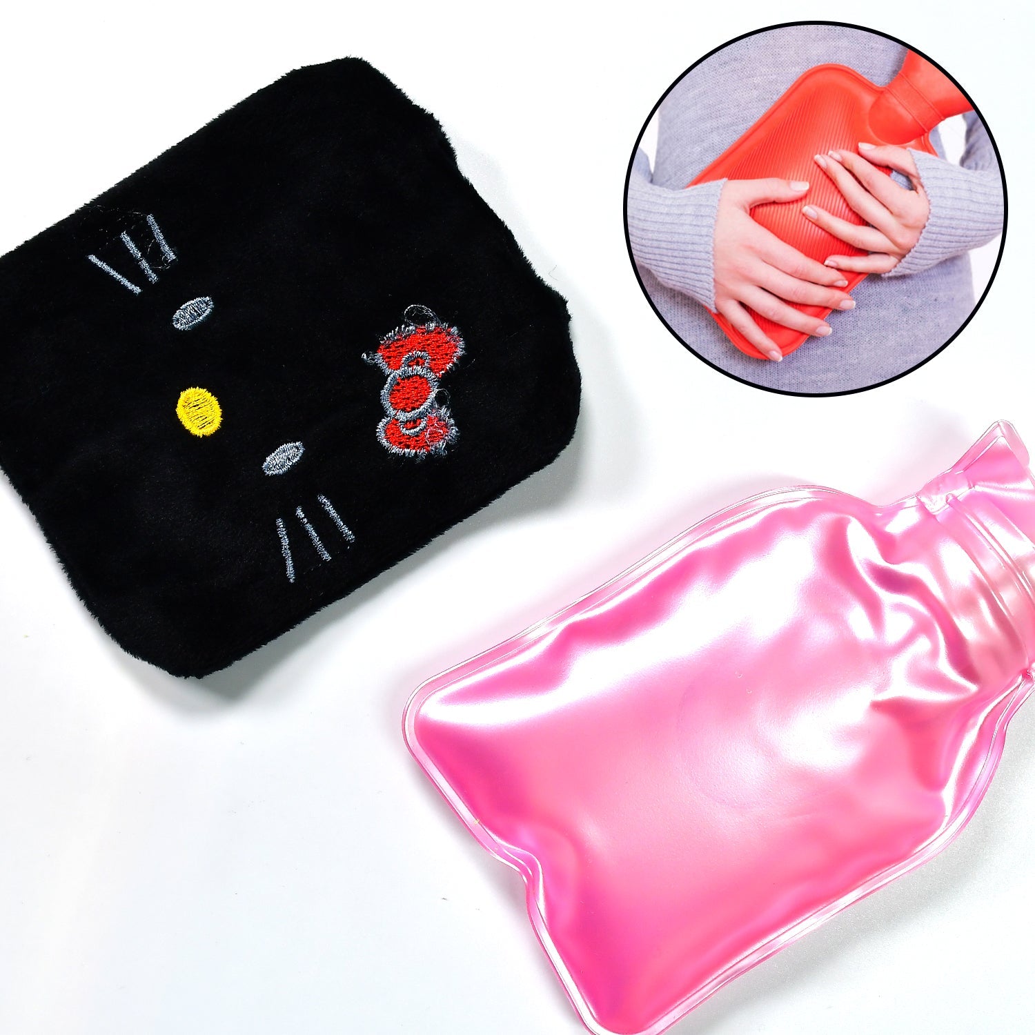 6513 Black Hello Kitty Small Hot Water Bag With Cover For Pain Relief Neck Shoulder Pain And Hand Feet Warmer Menstrual Cramps. Wukusy