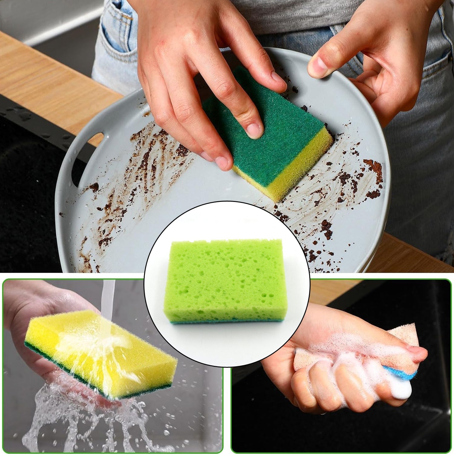 Multi-purpose Medium 2 In 1 Color Scratch Scrub Sponges Sponge Wear Resistance Dish Washing Tool High Friction Resistance Furniture For Refrigerator Sofa For Kitchen Household (1 Pc) Wukusy