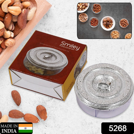 5268 Round Smiley Multi Purpose 4 Compartment Box For Home  Kitchen Use Wukusy