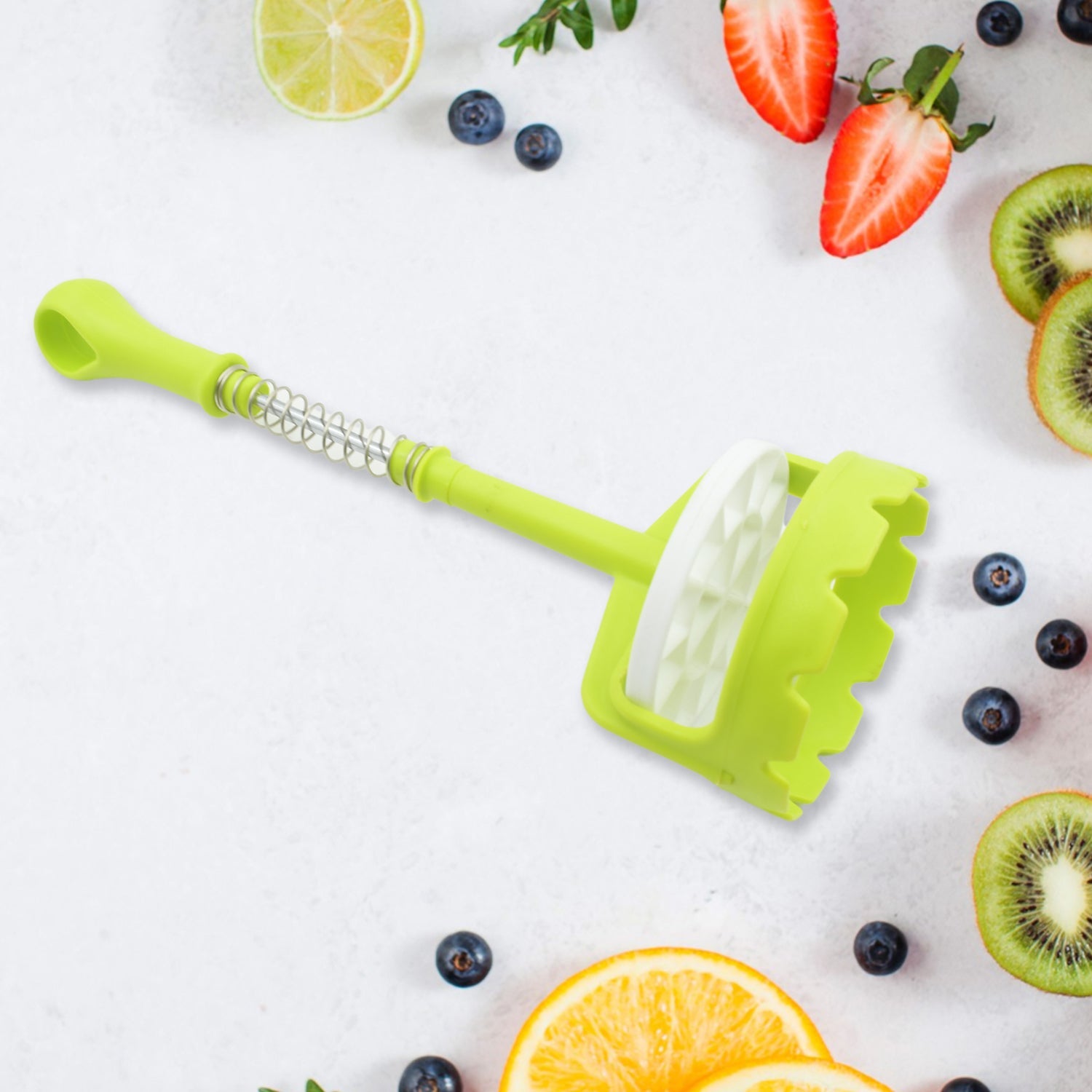 5768 Multi Functional One-handed Plastic Manual Mashed Potatoes Masher Mash Sweet Potato Masher With Comfort Grip And Stainless-steel Spring Design For Nonstick Pans (1 Pc) Wukusy