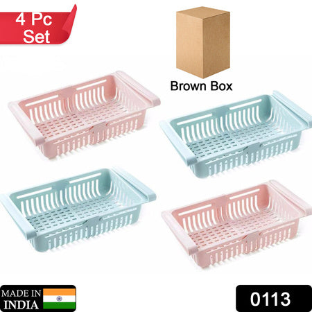 113 Adjustable Fridge Storage Basket Fridge Racks Tray Sliding Storage Racks (4 Pc Set) Wukusy