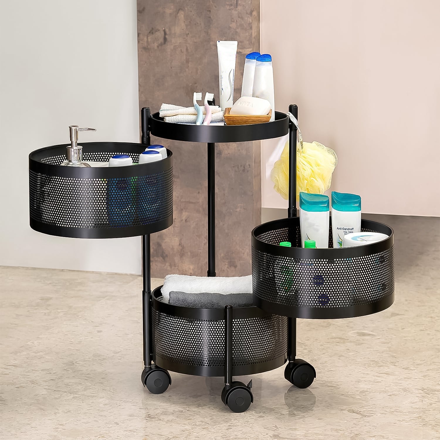 Metal Round High Quality Kitchen Trolley With Wheels (3 Layer  1 Pc) Wukusy