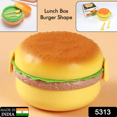 5313 Burger Shape Lunch Box Plastic Lunch Box Food Container Sets Double Layer Lunchbox 1000ml With 2 Spoon Applicable To Kids And Elementary School Students Wukusy