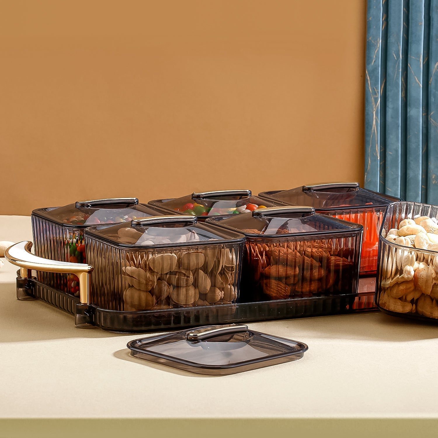 Liger Multipurpose Transparent Spice Jar Set With Tray And Lids 400ml Approx (6 Pc) Wukusy