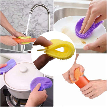 6078 Silicone Dish Scrubber Sponge Mildew Free Non Stick (Mix Color) Wukusy