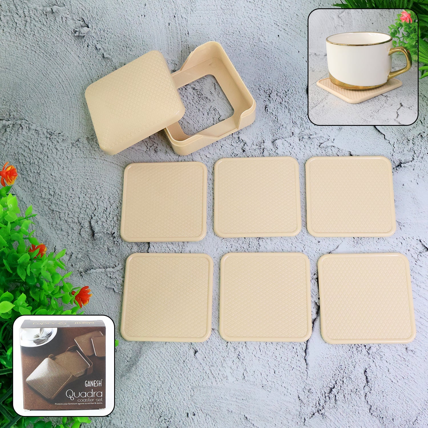 Ganesh Premium Square Coasters With Storage Box (6 Pc  Set) Wukusy