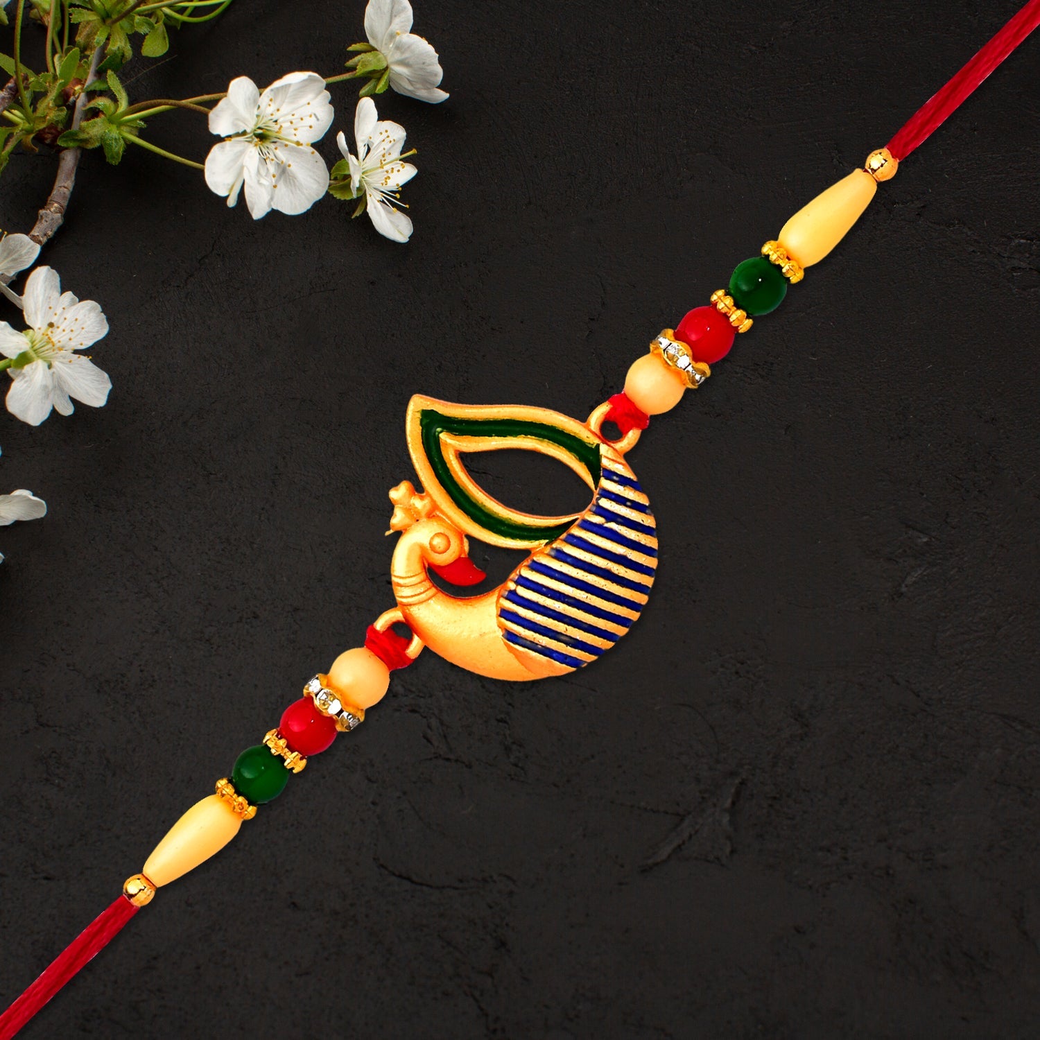 Beautiful Peacock Feather Rakhi Wukusy