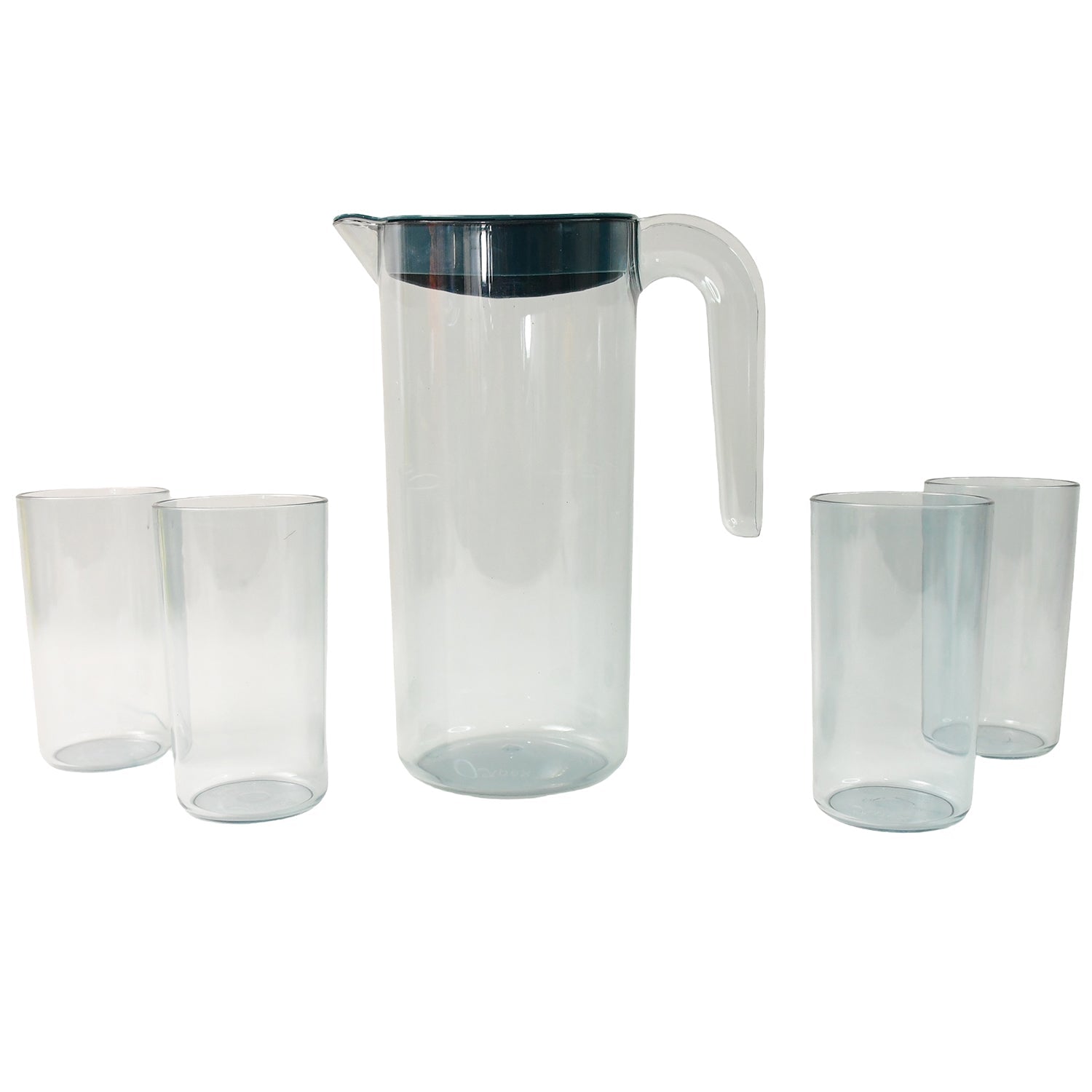 Apex Crystal Premium Jug With Lid  4 Pcs Glass (1500 Ml  300 Ml Approx  5 Pcs Set) Wukusy