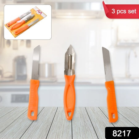 8217 3in1 Multipurpose Stainless Steel Classic Kitchen Knife Set Of 3 For Fruits And Vegetable Chopping  Cutting  Peeling Kitchen Knife  Vegetable Peeler  Plain Knife Wukusy