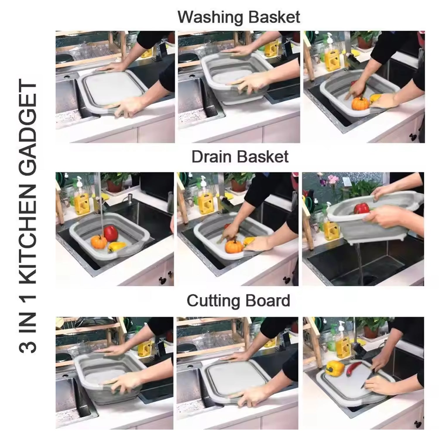 0098a Collapsible Cutting Board With Dish Tub Basket Wukusy