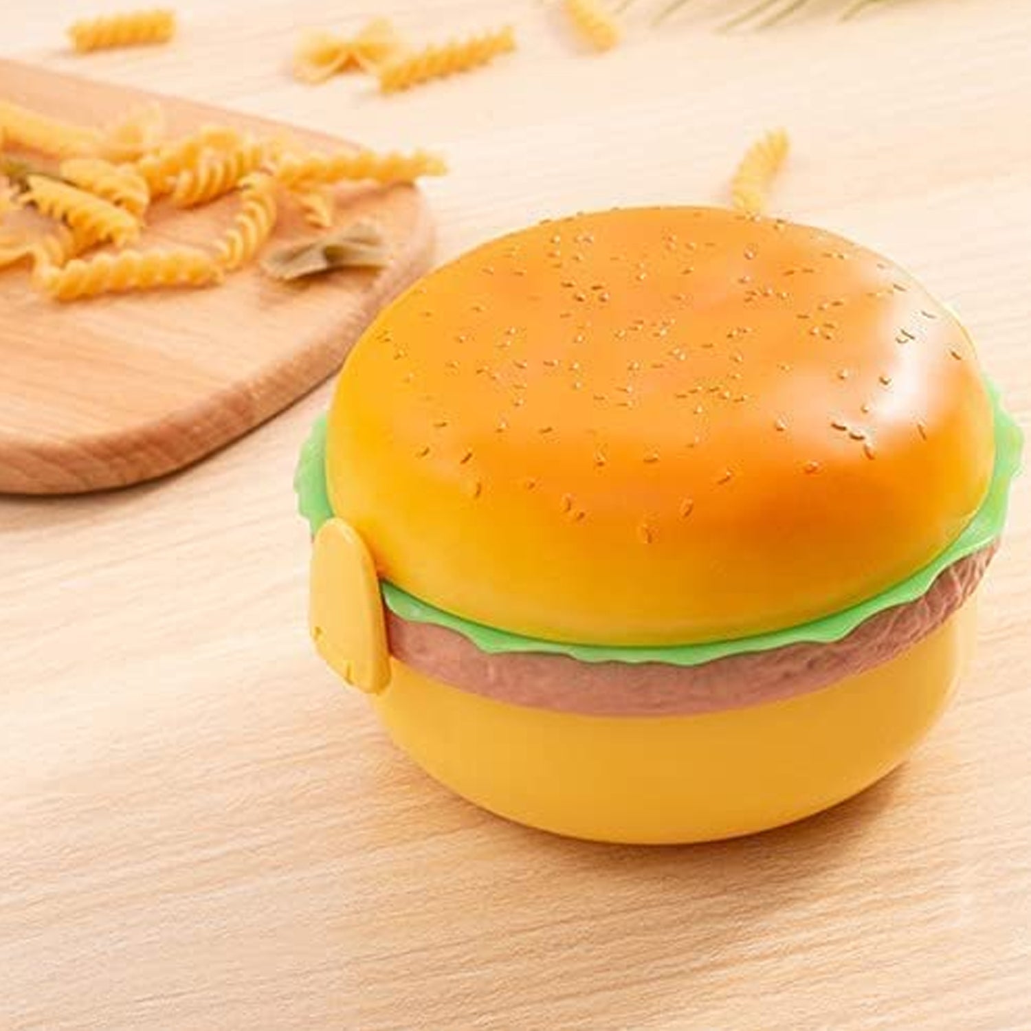 5313 Burger Shape Lunch Box Plastic Lunch Box Food Container Sets Double Layer Lunchbox 1000ml With 2 Spoon Applicable To Kids And Elementary School Students Wukusy